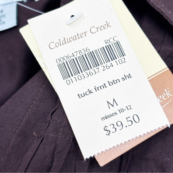 New COLDWATER CREEK Women’s Brown Tuck Front Button Up Long Sleeve Shirt Size M - Picture 9 of 9